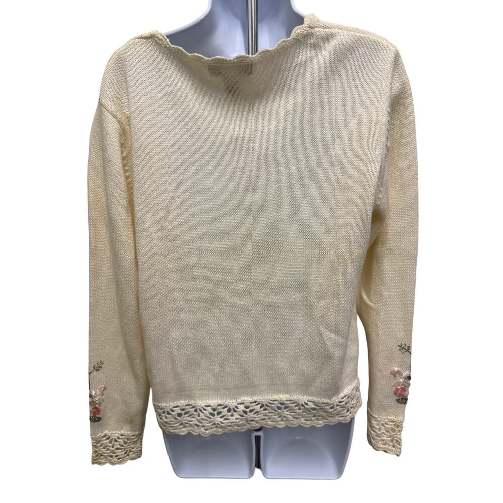 VTG Seventh Avenue Womens L White Floral Knitted Pullover Sweater Crochet Easter - Picture 4 of 7